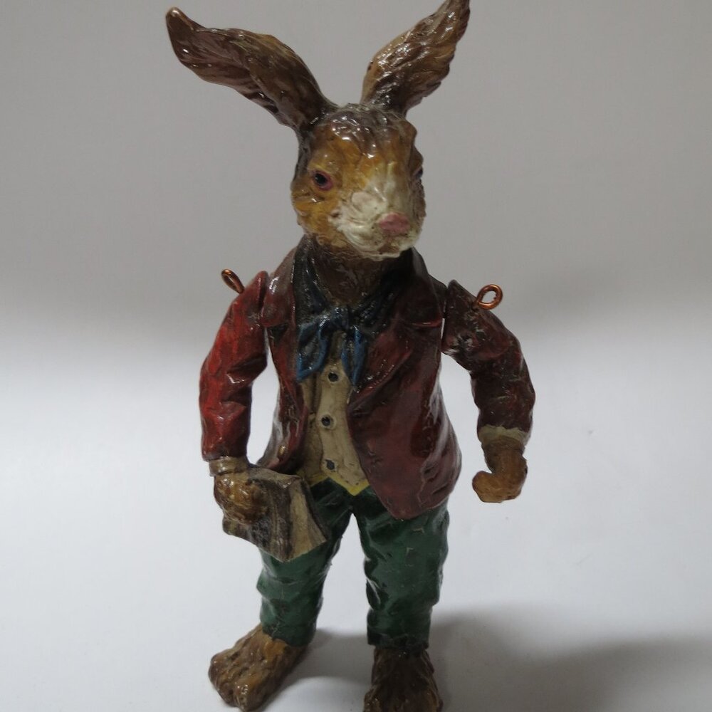VTG Rabbit Figurine statue Sculpture Tabletop movable arms 5" Tall Free Standing